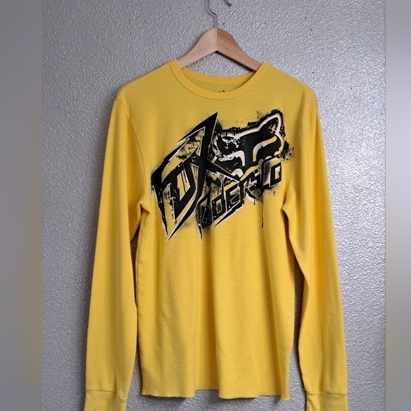 Vintage Fox Racing Spell Out Distressed Thermal Knit Long Sleeve T-Shirt - Picture 1 of 6